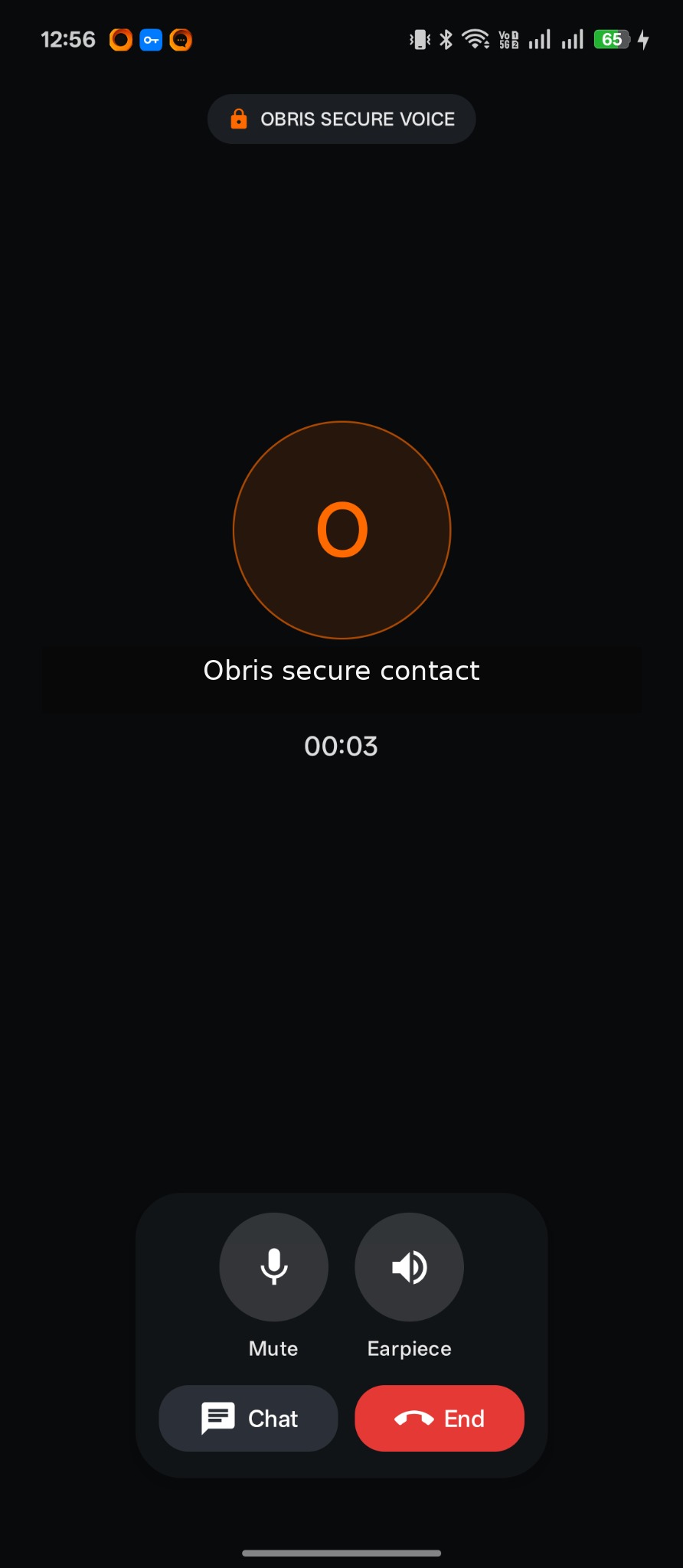 Obris Chat encrypted voice call screen