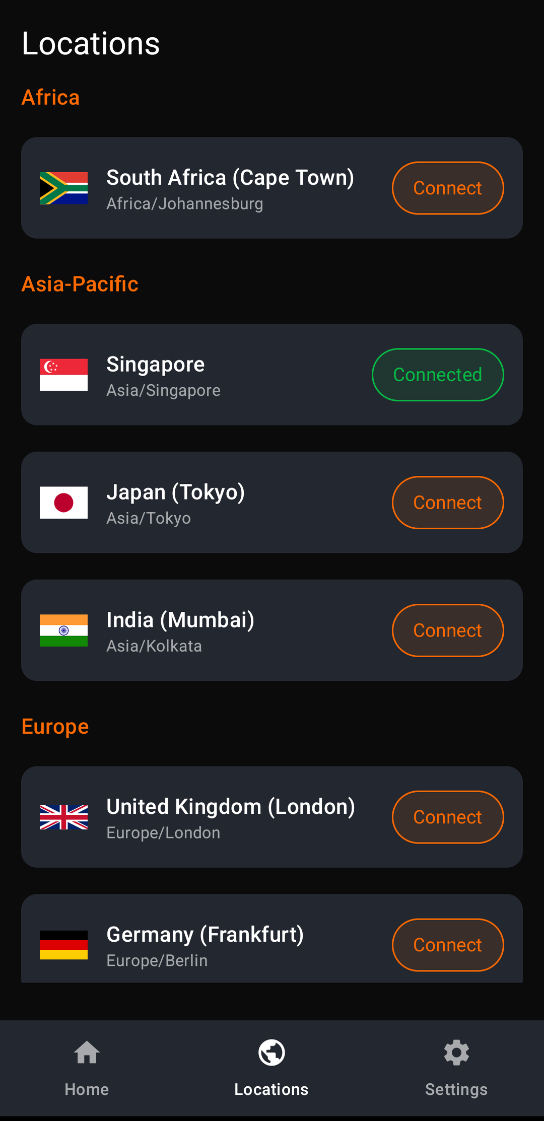 Obris VPN app on Android